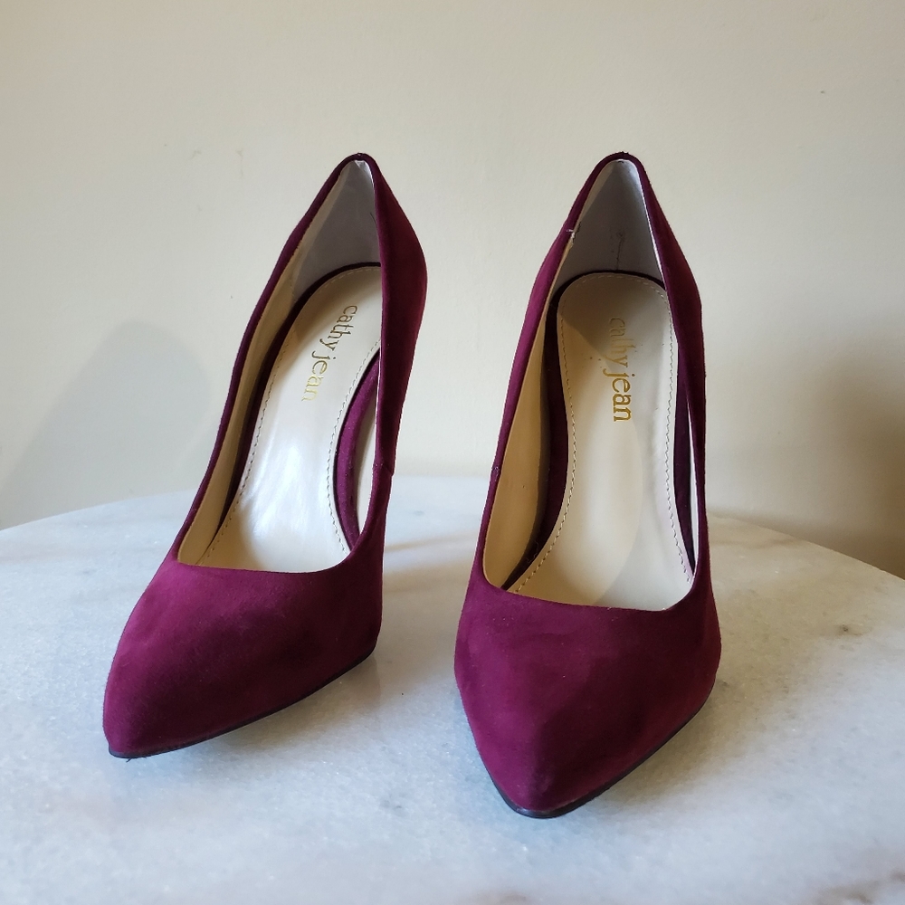 Cathy Jean Burgundy Suede Heels